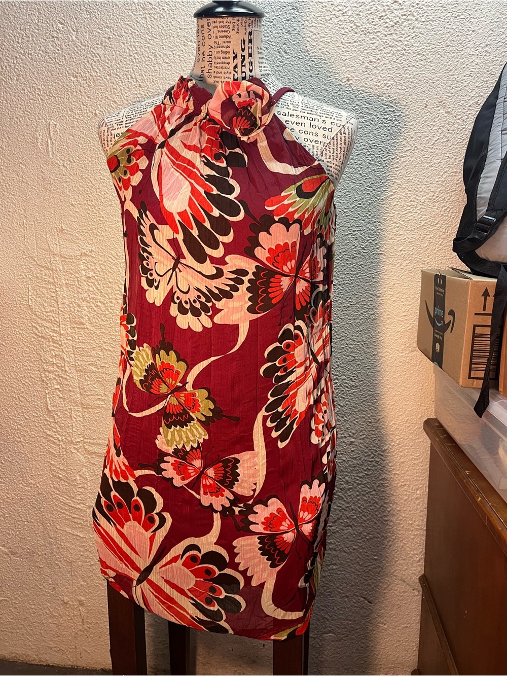 Women's Halter Dress in Burgundy Floral